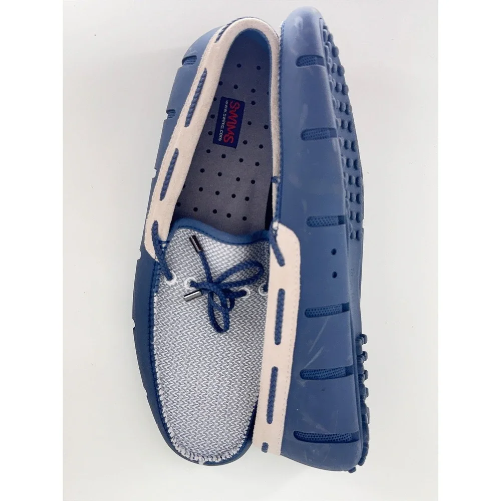 Swims Mens Braided Lace Lux Loafers Size 10 Slate Coastal Mesh Rubber Boat Shoes